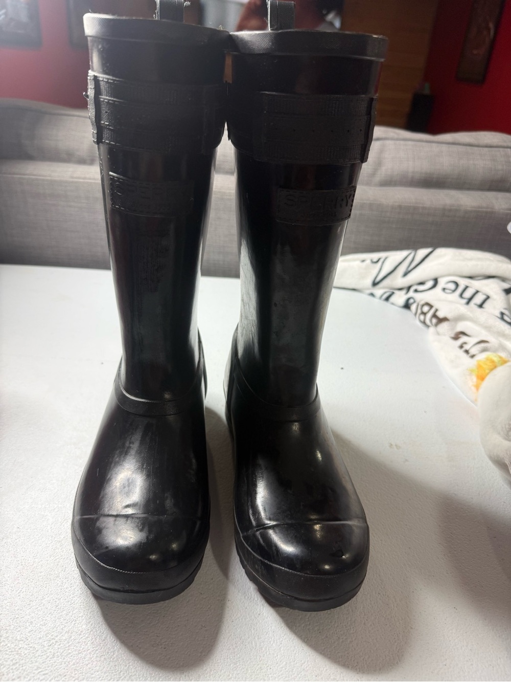 Sperry Women’s Black Waterproof Rubber Rain Boots Buckle Size 6.5